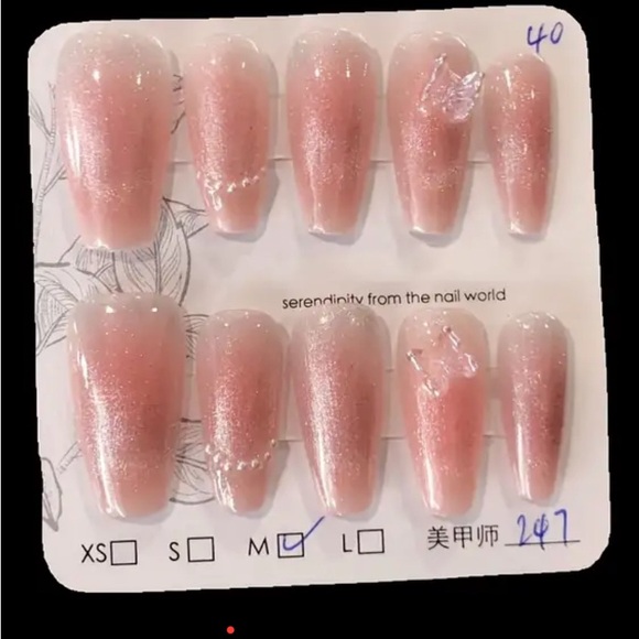 Elegant Pink Cat Eye 3D Butterfly Press On Nails Reusable Medium 10 pc Set NWT - Picture 6 of 9